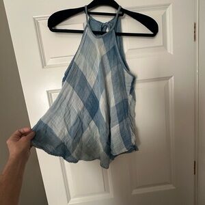 Anthropologie Blue Plaid Halter Tank Top